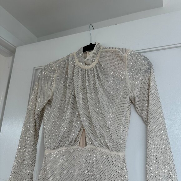 NWT Self-Portrait Embellished Mini Dress Cut-out Front Rhinestone Feather Trim - Picture 9 of 12